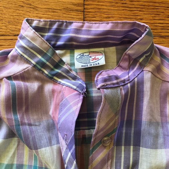 Vintage 80s Land ‘n Sea Pastel Plaid Blouse - Picture 2 of 4
